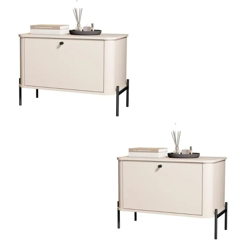 Kit 2 Mesa De Cabeceira Quarto Tucupí 1 Porta E Pés De Metal Off White-Preto - OUTRAS - Agro