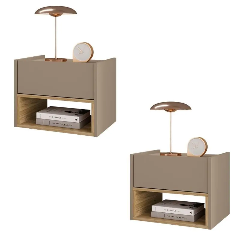Conjunto De Mesa Cabeceira Quarto Florença Suspensa 1 Gaveta Fendi Hanover - OUTRAS