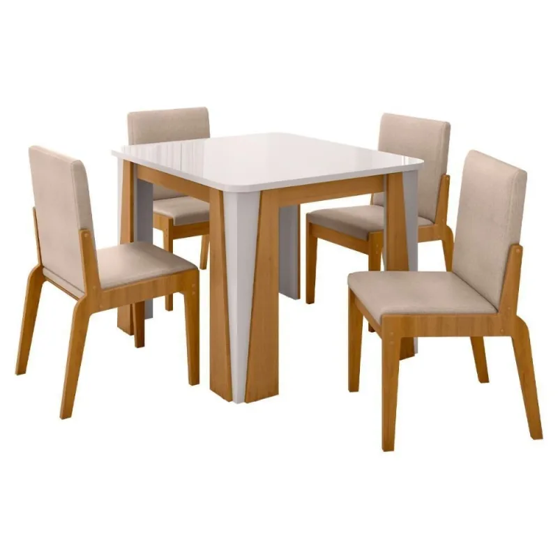 Kit Mesa De Jantar Opera Com 4 Cadeiras Sinfonia Em Linho Naturale-off White-creme - OUTRAS - Móveis