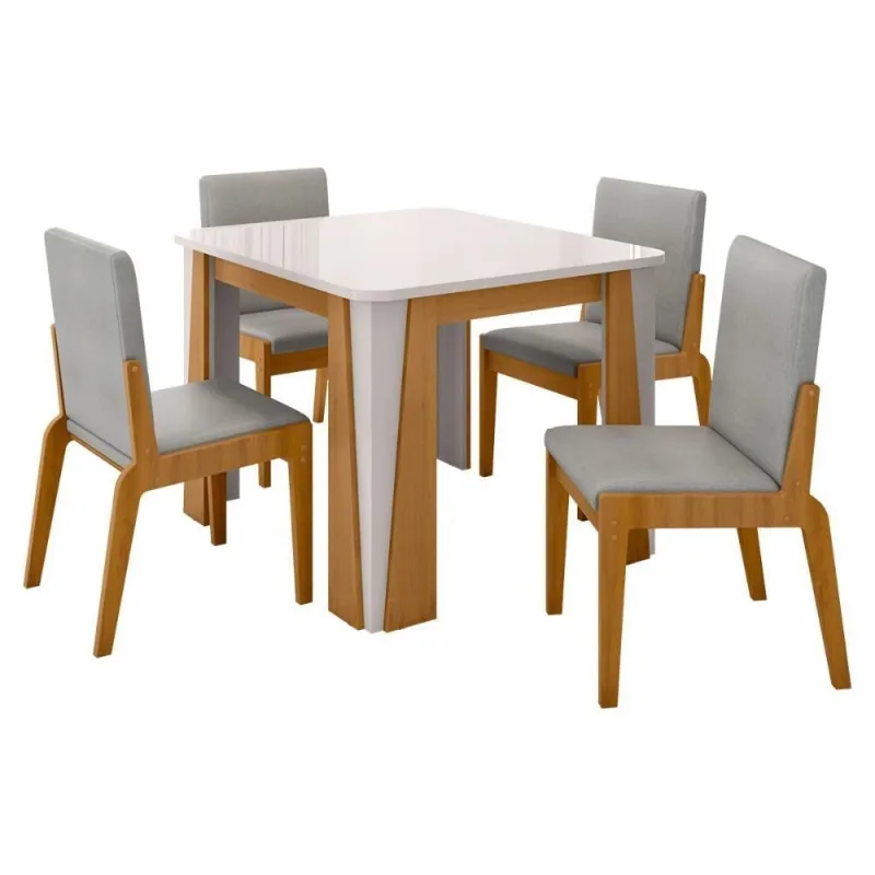 Kit Mesa De Jantar Opera Com 4 Cadeiras Sinfonia Em Linho Naturale-off White-cinza - OUTRAS - Móveis