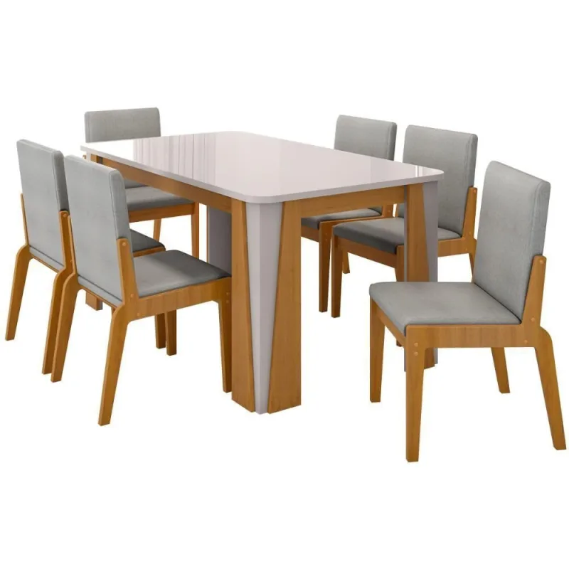 Kit Mesa De Jantar Opera Com 6 Cadeiras Sinfonia Em Linho Naturale-off White-cinza - OUTRAS - Móveis