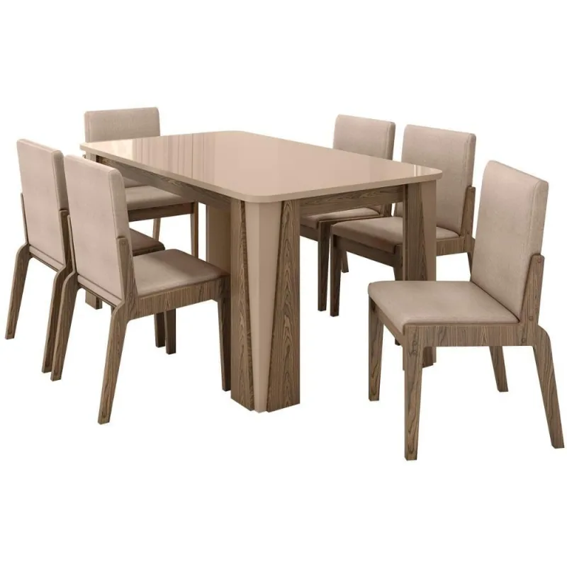 Kit Mesa De Jantar Opera Com 6 Cadeiras Sinfonia Em Linho Carvalho-fendi-creme - OUTRAS - Agro