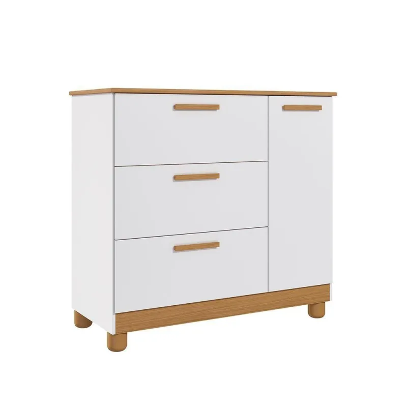 Cômoda Infantil Jujuba 3 Gavetas MDF Puxador Revestido Branco Loja Doce Lar - OUTRAS