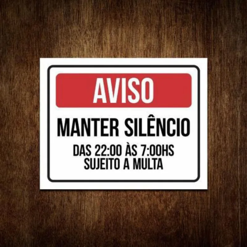 Placa Mantenha Silêncio Após As 22 Horas Sujeito Multa 27X35