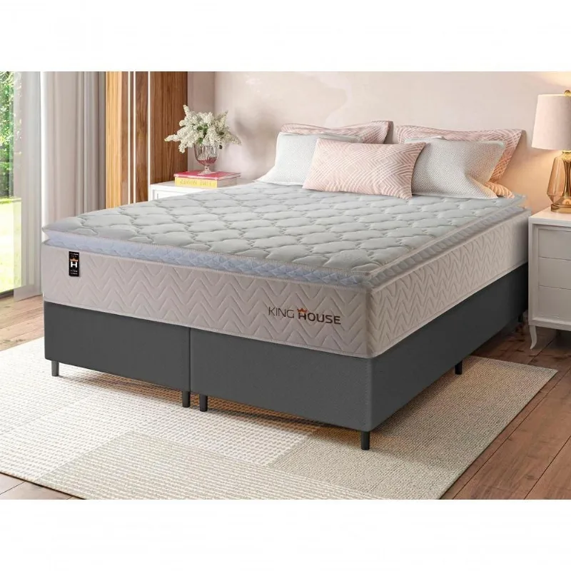 Cama Box Roma Molas Ensacadas Queen 158x198 Cinza King House