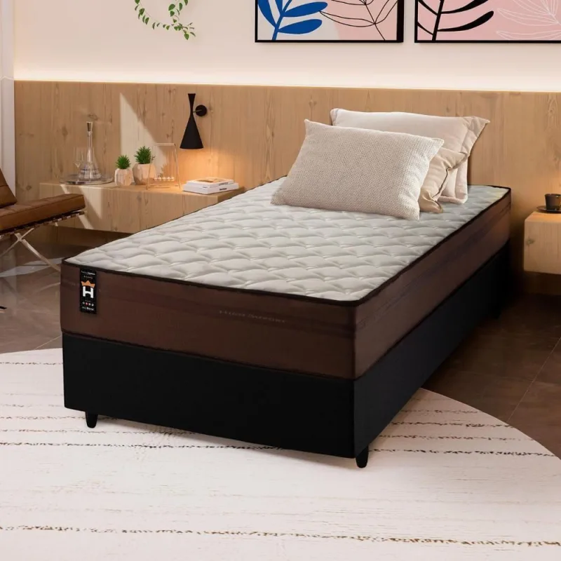 Cama Box Espuma Atlanta Solteiro 88x188 Marrom King House - OUTRAS - Colchões