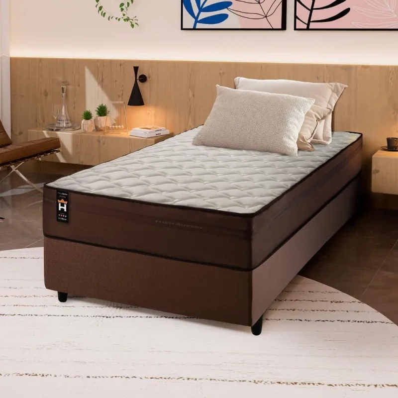Cama Box Espuma Atlanta Solteiro 88x188 Marrom King House - OUTRAS - Colchões