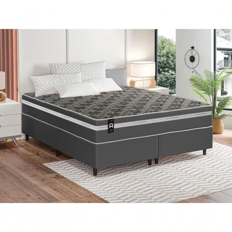 Cama Box Miami Espuma Queen 158x198 Cinza King House - king - Colchões