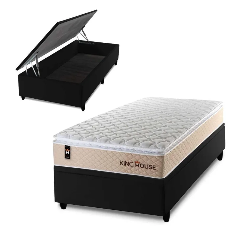 Cama Box Baú Alford 88x188 com Molas Ensacadas King House - king