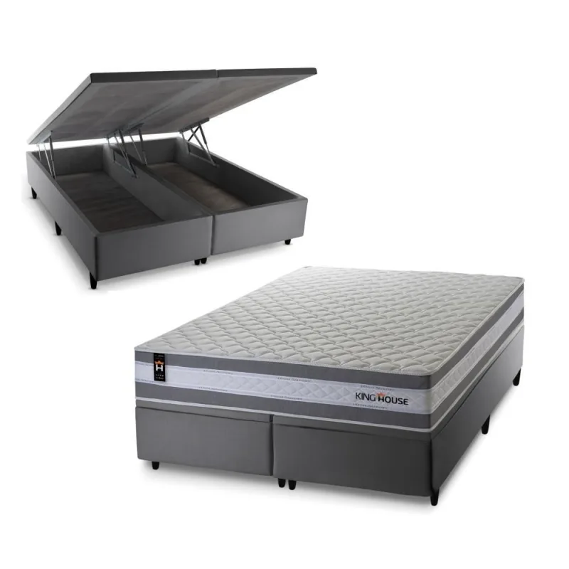 Cama Box com Baú King Alpine Pillow Top Molas Ensacadas Courino Cinza King House 158CM - king