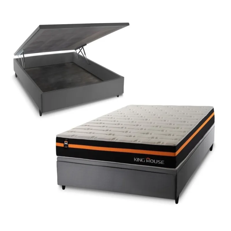 Cama Box Baú Sirius 138x188 com Molas Ensacadas King House - king