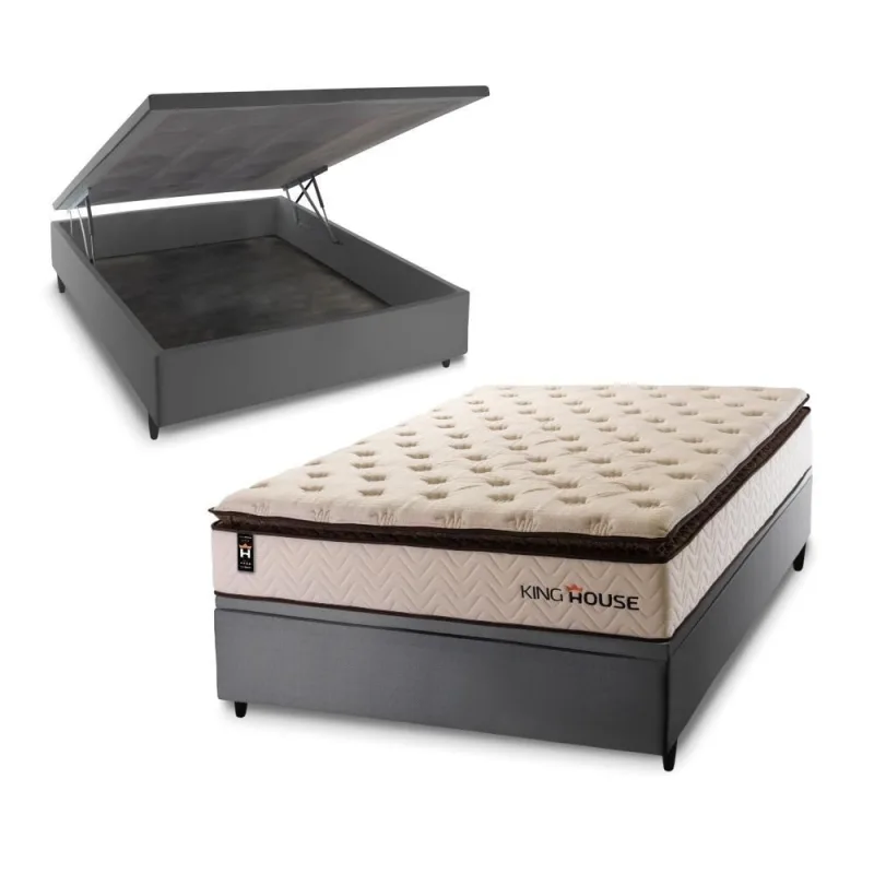 Cama Box Baú Quartzo 138x188 com Molas Ensacadas King House - king