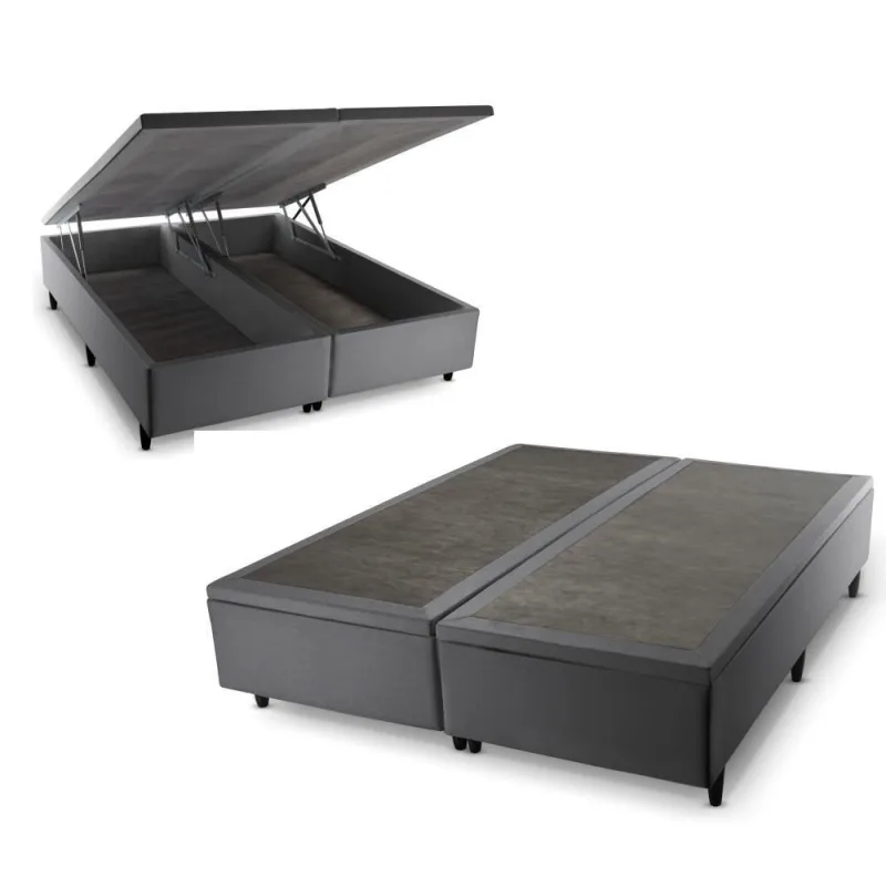 Base Box Baú para Cama Box Queen 158x198x45 em Madeira Maciça com Abertura Pneumática Cinza King - king