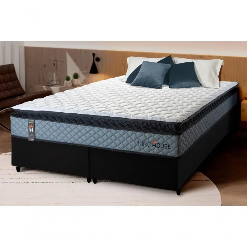 Cama Box Chicago Espuma Queen 158x198 Cinza King House - king