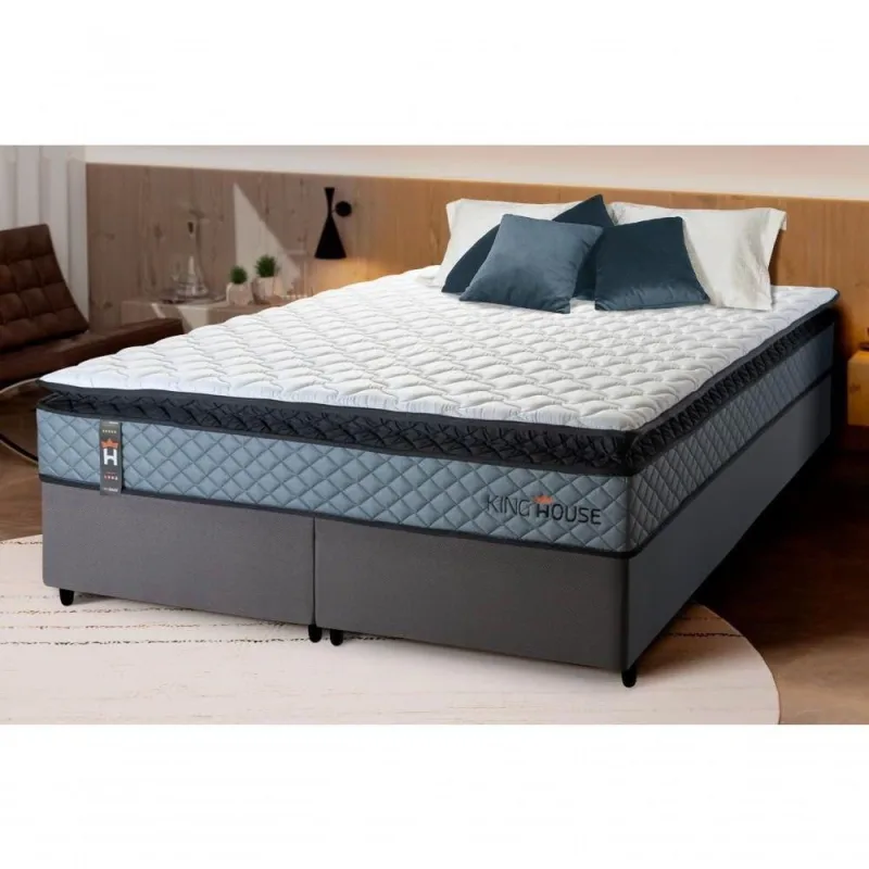 Cama Box Queen Chicago Espuma Courino Cinza King House 158CM - king