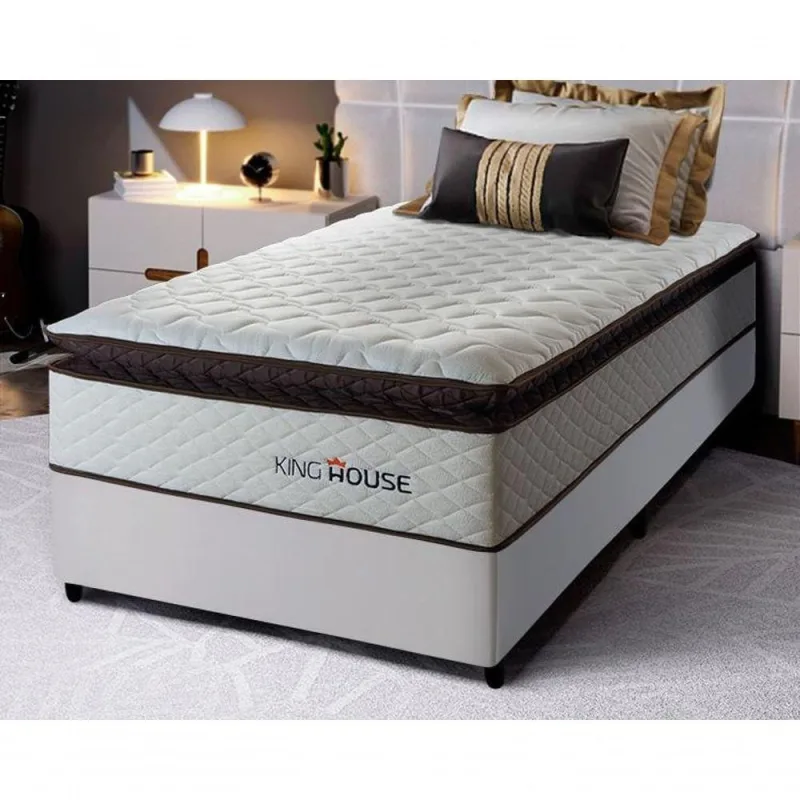 Cama Box com Colchão Solteiro San Diego Espuma Courino Branco King House 96CM - king