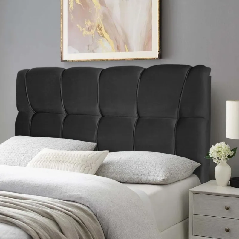 Cabeceira Estofada Luna Queen Size em Suede Preto 160CM King House - king