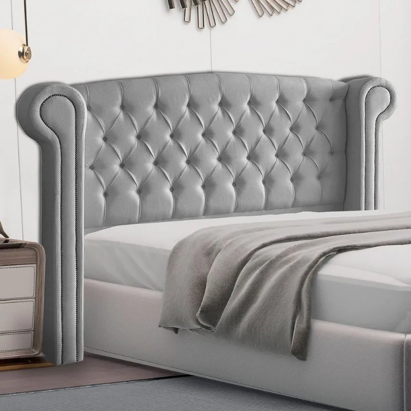 Cabeceira Cama Box Casal Queen Size Adelle 160cm Com Frame Veludo Cinza - Abmaza