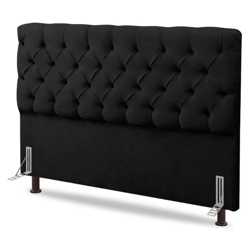 Cabeceira Cama Box Casal Queen Size Lylla 160cm Capitonê Com Frame Suede Preto - Abmaza