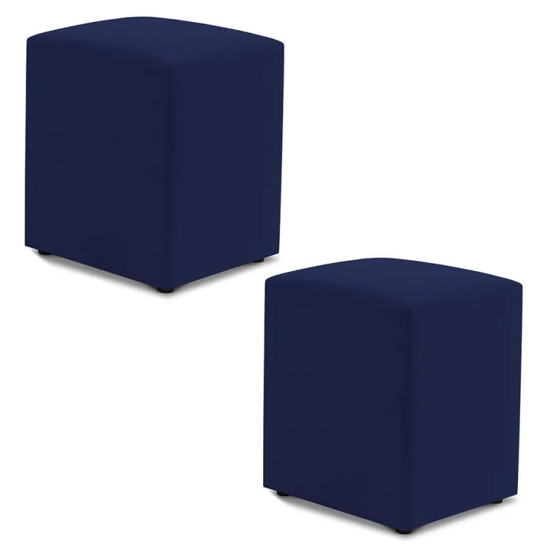 Kit 02 Puffs Decorativos Sala De Estar Quadrado 36x47cm Suede Azul Marinho - Abmaza - OUTRAS - Móveis