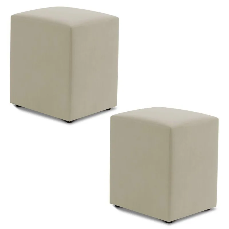 Kit 02 Puffs Decorativos Sala De Estar Quadrado 36x47cm Suede Bege - Abmaza - OUTRAS - Móveis