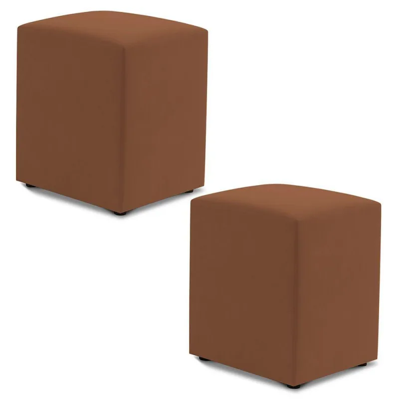 Kit 02 Puffs Decorativos Sala De Estar Quadrado 36x47cm Veludo Terracota - Abmaza - OUTRAS