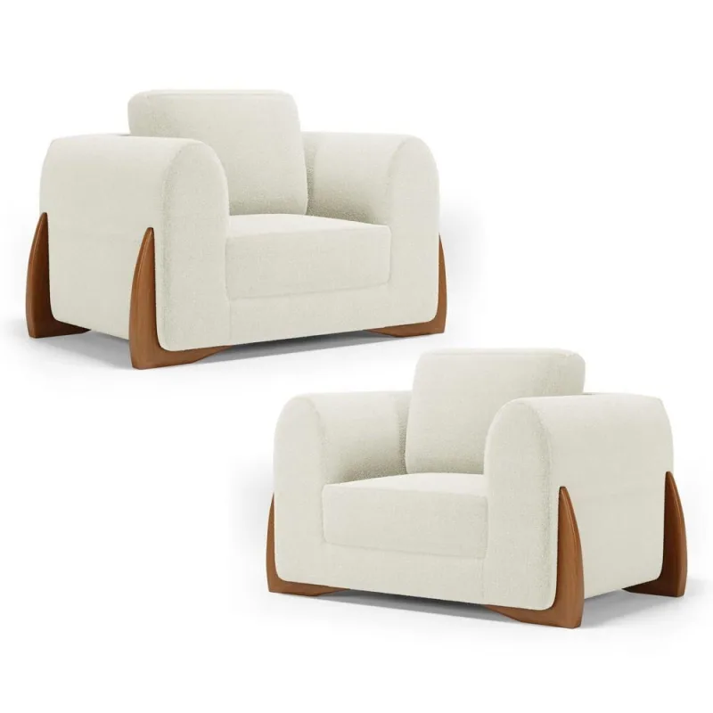 Kit 02 Poltronas Decorativas Bloom Para Sala De Estar Bouclê Off White Abmaza - OUTRAS