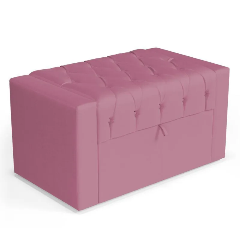 Calçadeira Báu Solteiro Atena 90cm Capitonê Suede Rosa - Desk Design - Não Disponível - Móveis