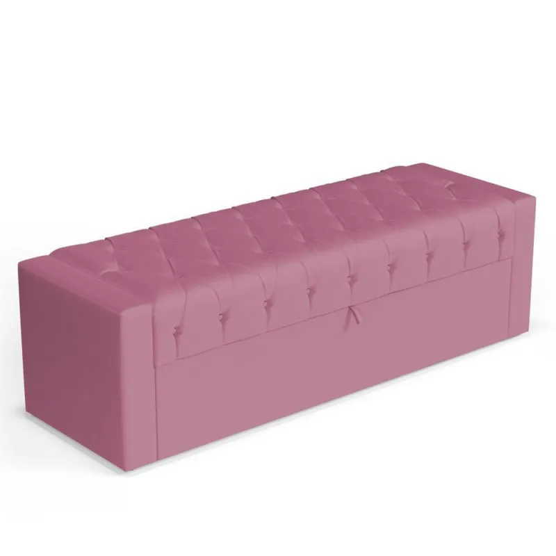 Calçadeira Báu Casal Padrão Atena 140cm Capitonê Suede Rosa - Desk Design - Não Disponível
