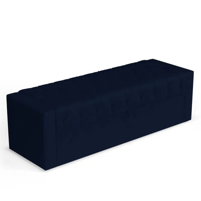 Calçadeira Báu Queen Size Atena 160cm Capitonê Suede Azul Marinho - Desk Design - Não Disponível - Móveis