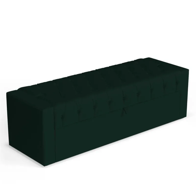 Calçadeira Báu Queen Size Atena 160cm Capitonê Veludo Verde Escuro - Desk Design - Não Disponível