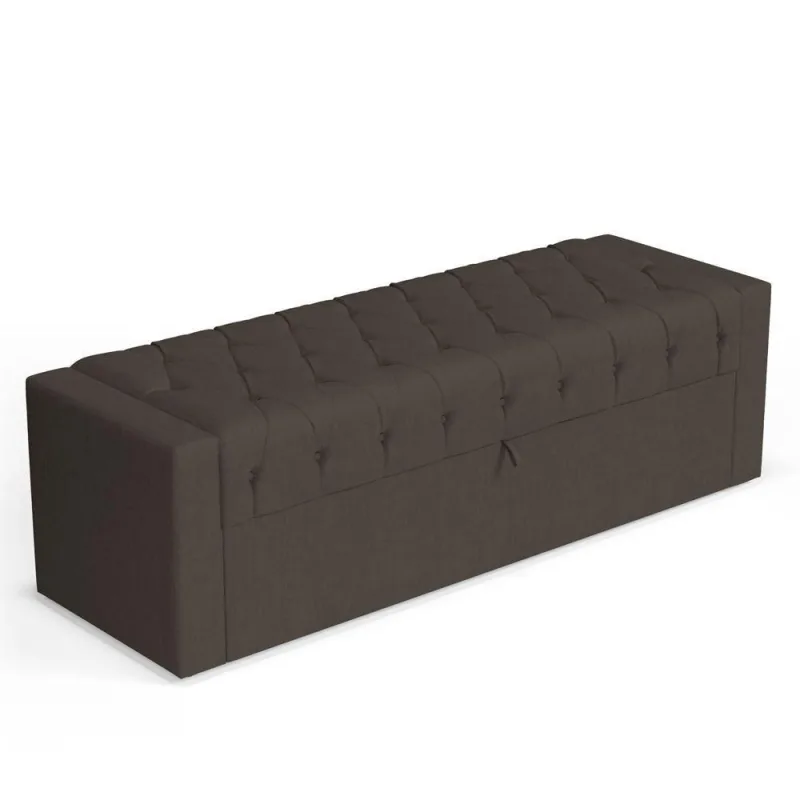 Calçadeira Báu King Size Atena 195cm Capitonê Linho Cacau - Desk Design - Não Disponível