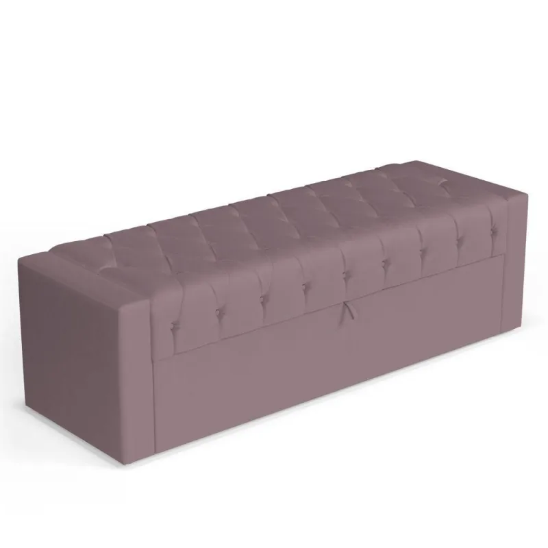 Calçadeira Báu King Size Atena 195cm Capitonê Veludo Rosê - Desk Design - Não Disponível