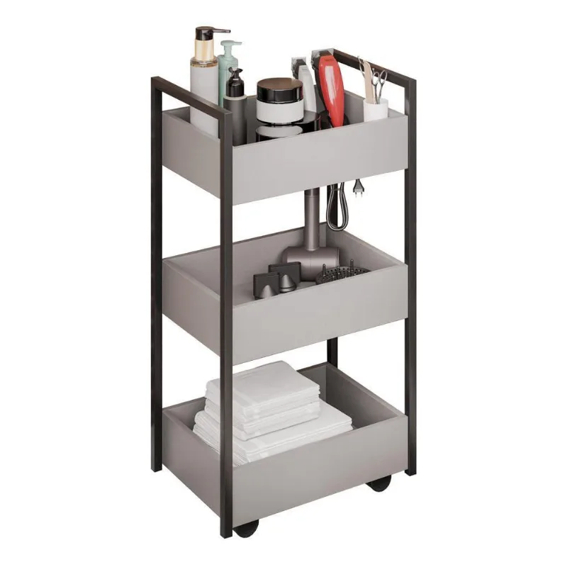 Carrinho Auxiliar Para Salão De Beleza Laís 50cm Em Aço Com Rodízios Grafite - Desk Design