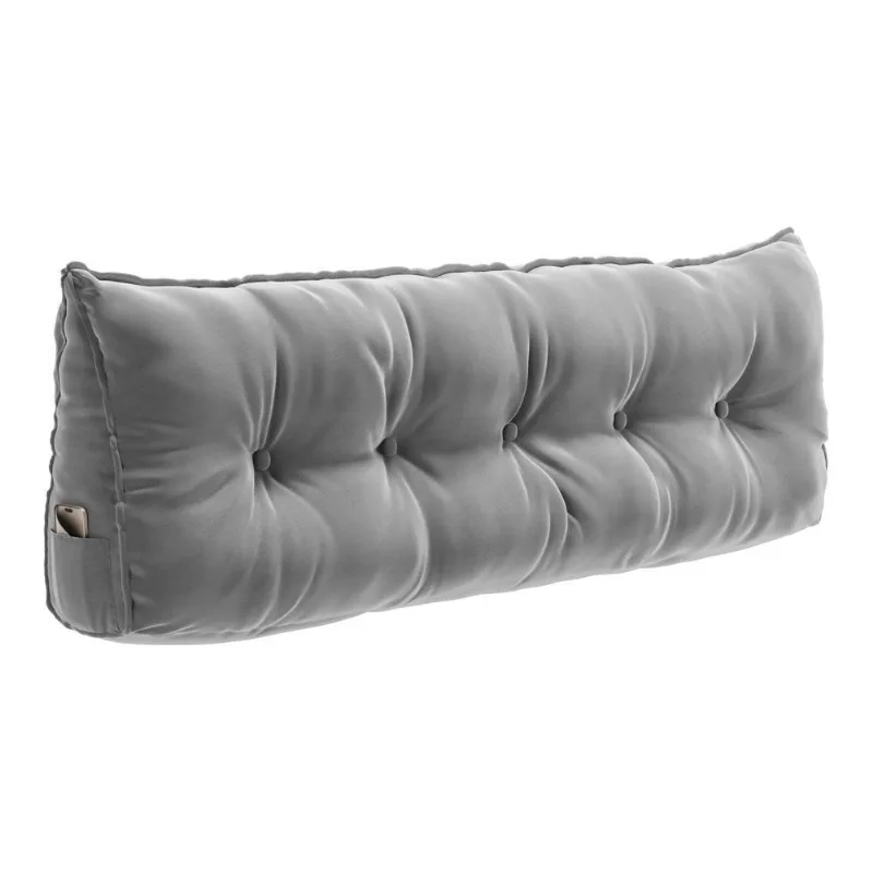 Almofada Spot 140cm Apoio Lombar Porta Celular Veludo Cinza Claro Abmaza