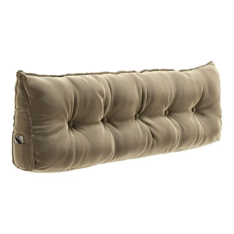 Almofada Para Cabeceira Encosto Apoio Lombar Spot 160cm Com Porta Celular Veludo - Abmaza Cor Bege