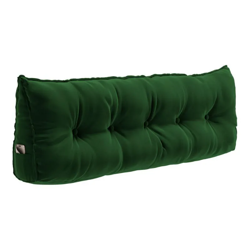 Almofada Para Cabeceira Encosto Apoio Lombar Spot 160cm Com Porta Celular Veludo - Abmaza Cor Verde Escuro