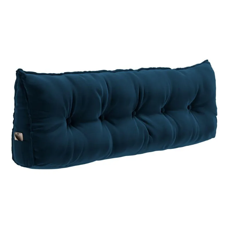 Almofada Para Cabeceira Encosto Apoio Lombar Spot 195cm Com Porta Celular Veludo - Abmaza Cor Azul Escuro