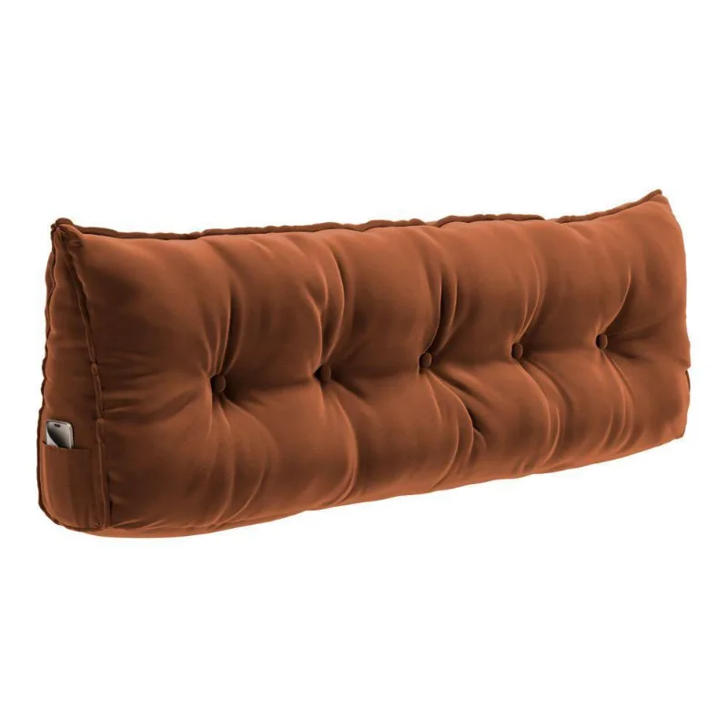 Almofada Para Cabeceira Encosto Apoio Lombar Spot 195cm Com Porta Celular Veludo - Abmaza Cor Terracota