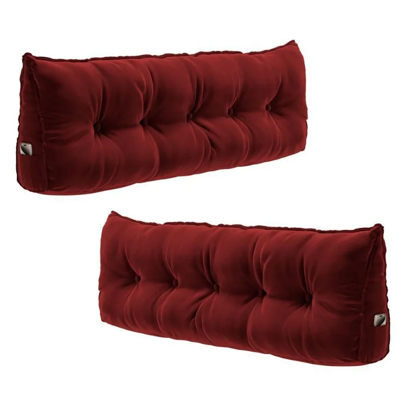 Kit 2 Almofadas Cabeceira Spot 140cm Apoio Lombar Porta Celular Veludo Vermelho Abmaza
