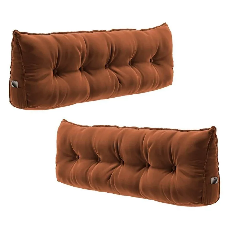 Kit 02 Almofadas Spot Apoio Lombar 140cm Porta Celular Veludo Terracota Abmaza