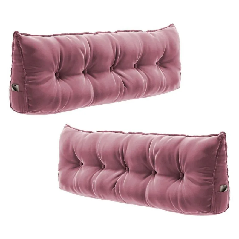 Kit 02 Almofadas Cabeceira Spot 140cm Apoio Lombar Veludo Rosa Abmaza