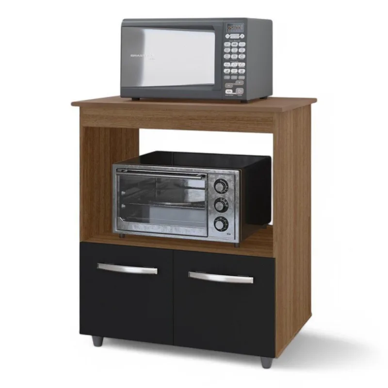 Balcão Cozinha Para Forno Micro-ondas Multiuso Angel 02 Portas Savana Preto - Abmaza - OUTRAS - Móveis
