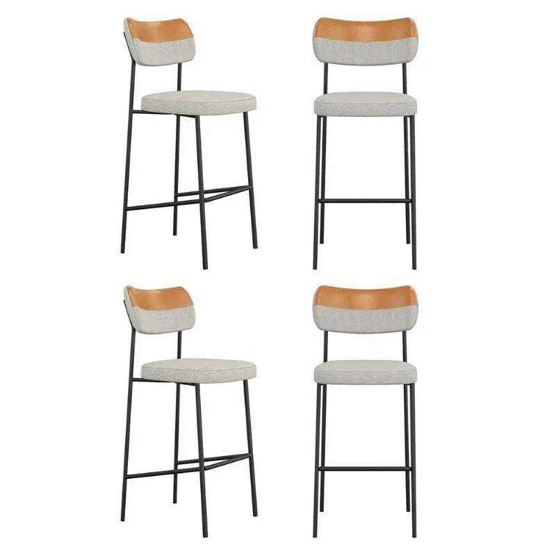 Kit 04 Banquetas Altas Cozinha Lila Com Encosto Couríssimo Whisky Linho Cinza - Abmaza