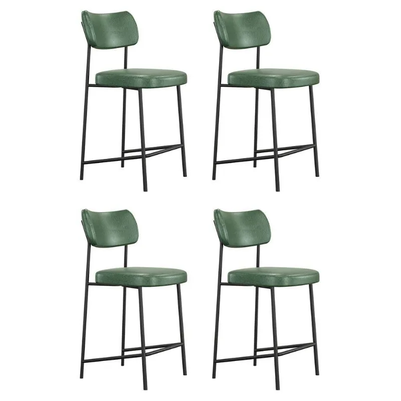 Kit 04 Banquetas Médias Lila Courino Base Fixa com Encosto Verde Abmaza