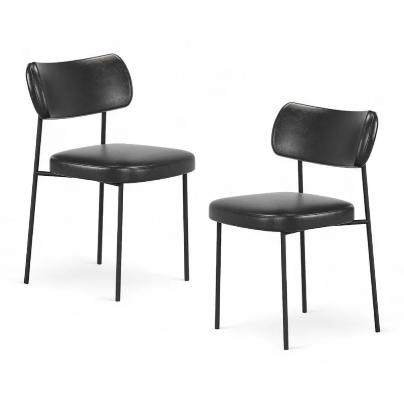 Kit 02 Cadeiras Sala De Jantar Lila Estofada Com Encosto Couríssimo Preto - Abmaza - OUTRAS - Móveis