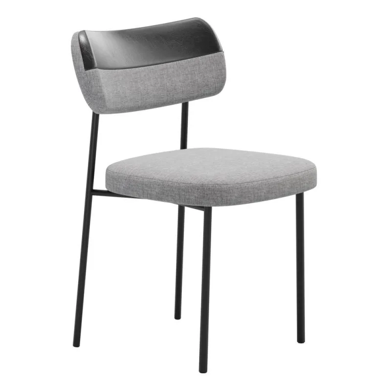 Cadeira Sala De Jantar Lila Com Encosto Couríssimo Preto Linho Cinza - Desk Design - OUTRAS - Móveis