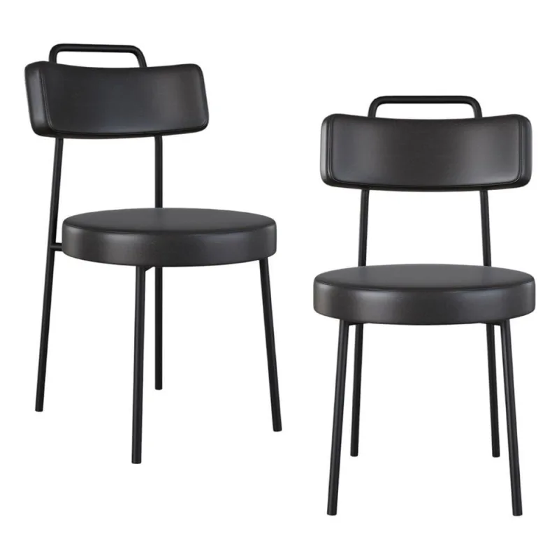 Kit 02 Cadeiras Sala De Jantar Kobe Estofada Com Encosto Couríssimo Preto - Desk Design - OUTRAS - Móveis
