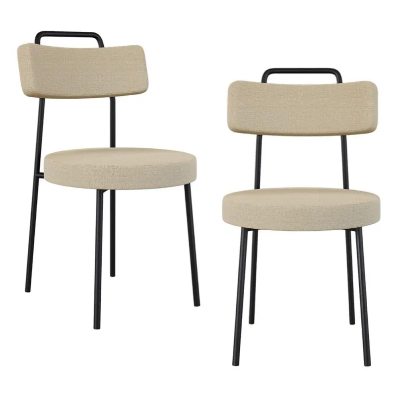 Kit 02 Cadeiras Sala De Jantar Kobe Estofada Com Encosto Linho Bege - Abmaza - OUTRAS