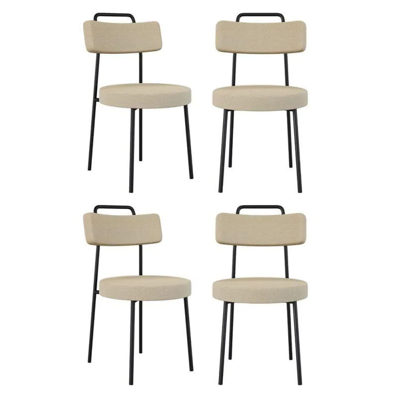 Kit 04 Cadeiras Sala De Jantar Kobe Estofada Com Encosto Linho Bege - Abmaza - OUTRAS - Móveis